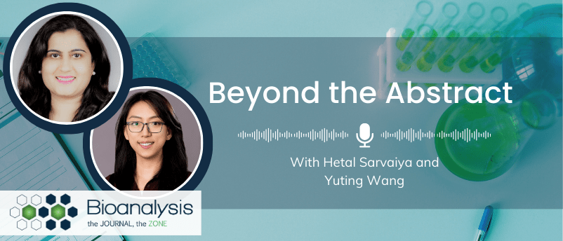 "An image of a rack of test tubes overlaid by a banner with the podcast title and headshot image of the interviewee."