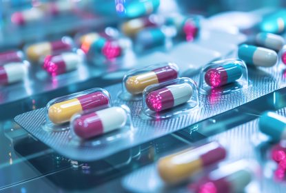 "A packet of six capsule pills in different colors."